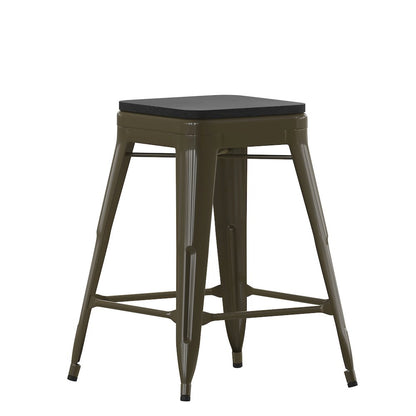 Modern Industrial Metal Counter Stool with Poly Resin Seat, Set of 4