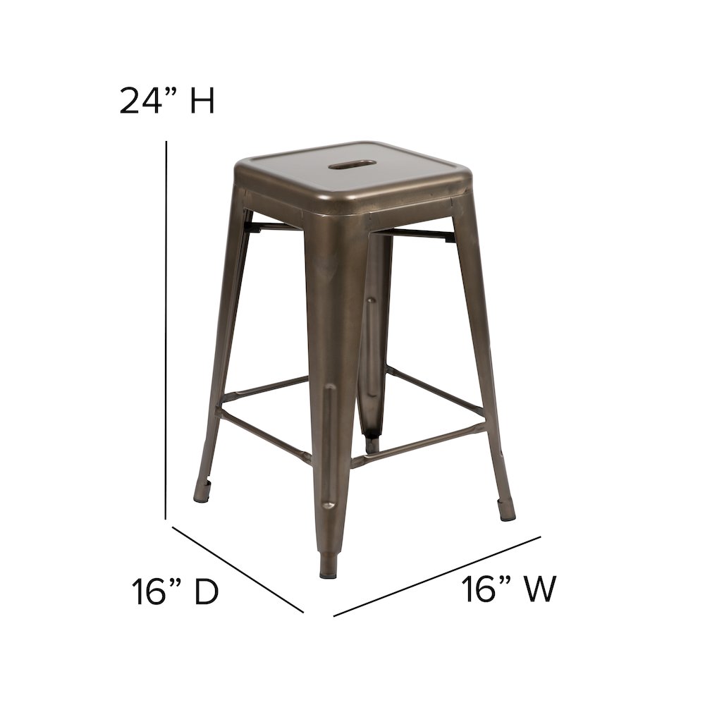 Modern Industrial Metal Counter Stool with Poly Resin Seat, Set of 4