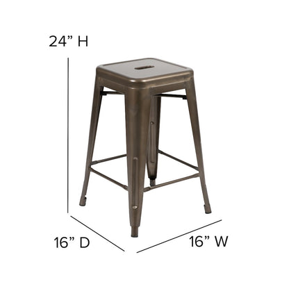 Modern Industrial Metal Counter Stool with Poly Resin Seat, Set of 4