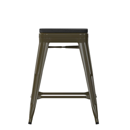 Modern Industrial Metal Counter Stool with Poly Resin Seat, Set of 4