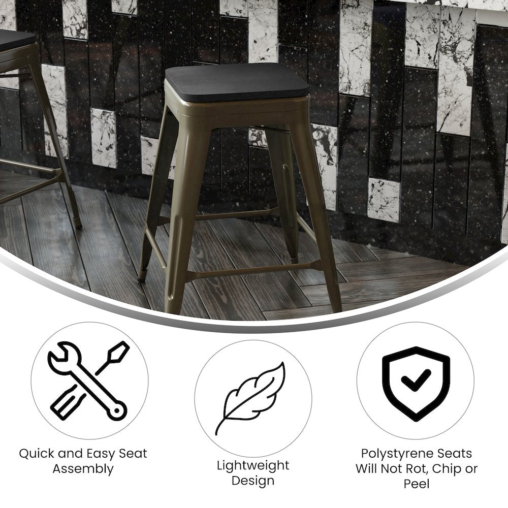 Modern Industrial Metal Counter Stool with Poly Resin Seat, Set of 4