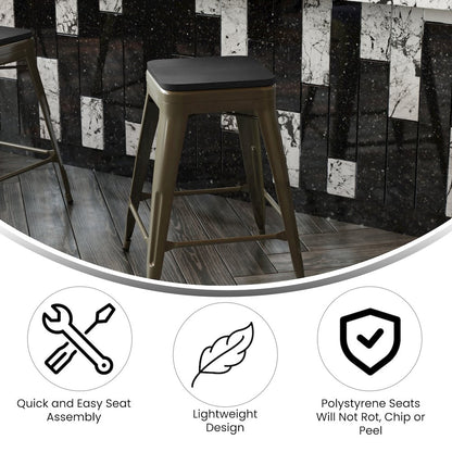 Modern Industrial Metal Counter Stool with Poly Resin Seat, Set of 4