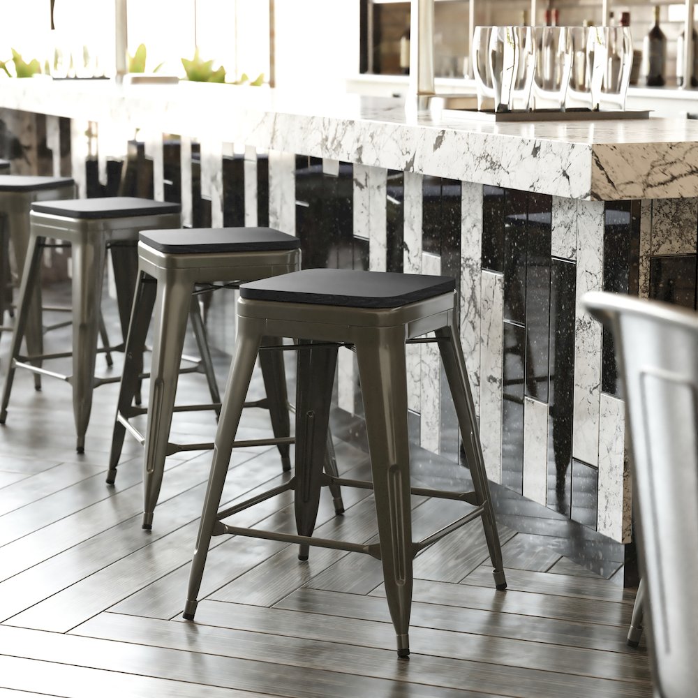 Modern Industrial Metal Counter Stool with Poly Resin Seat, Set of 4