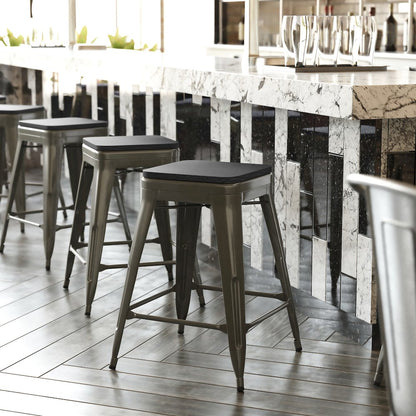 Modern Industrial Metal Counter Stool with Poly Resin Seat, Set of 4