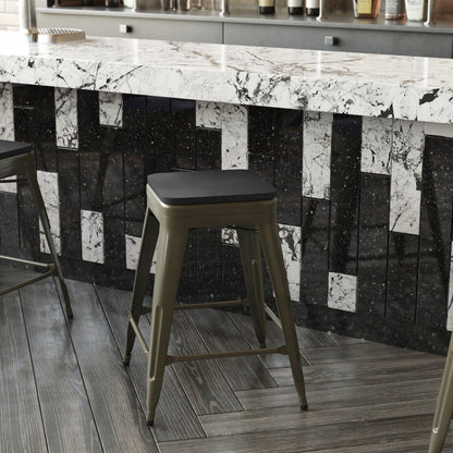 Modern Industrial Metal Counter Stool with Poly Resin Seat, Set of 4
