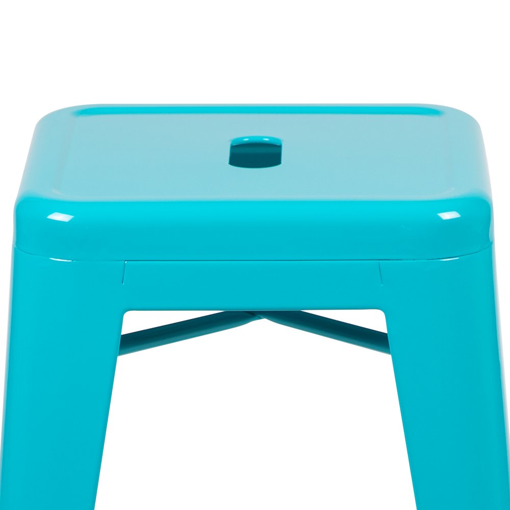 24" High Metal Counter-Height, Indoor Bar Stool in Teal - Stackable Set of 4