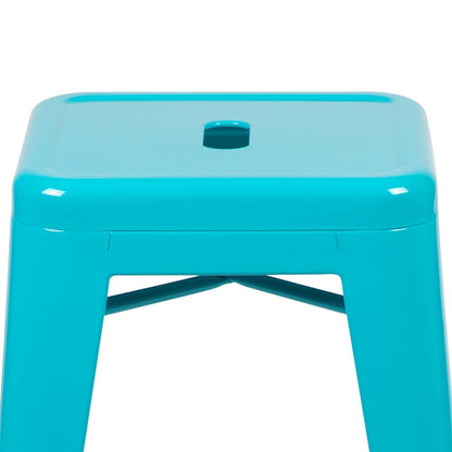 24" High Metal Counter-Height, Indoor Bar Stool in Teal - Stackable Set of 4