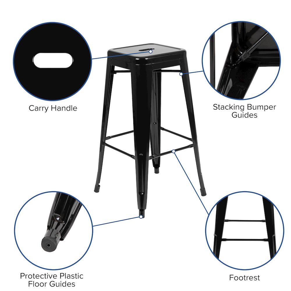 Modern Industrial Metal Stool in Black