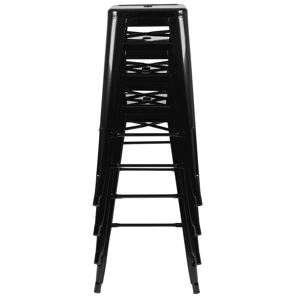 Modern Industrial Metal Stool in Black