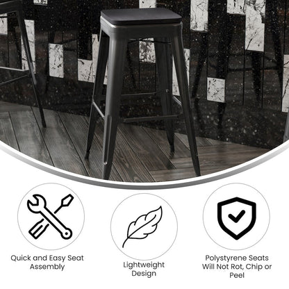 Modern Industrial Metal Bar Stool with Poly Resin Seat, Set of 4