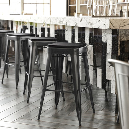 Modern Industrial Metal Bar Stool with Poly Resin Seat, Set of 4