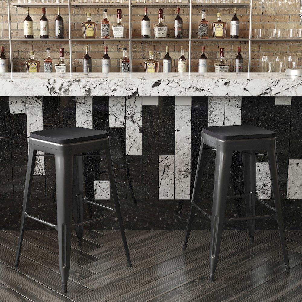 Modern Industrial Metal Bar Stool with Poly Resin Seat, Set of 4