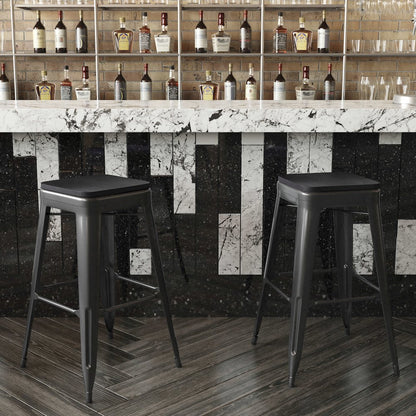 Modern Industrial Metal Bar Stool with Poly Resin Seat, Set of 4