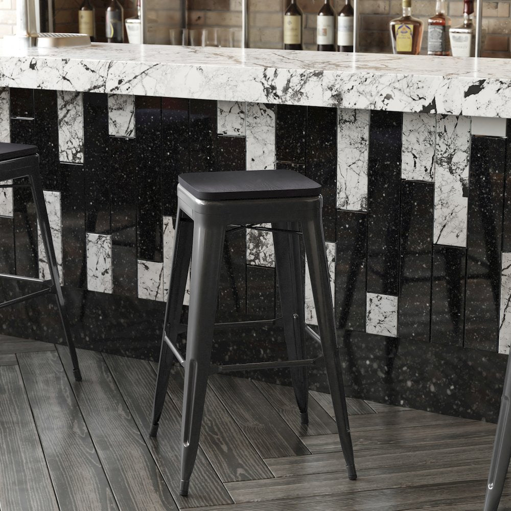 Modern Industrial Metal Bar Stool with Poly Resin Seat, Set of 4