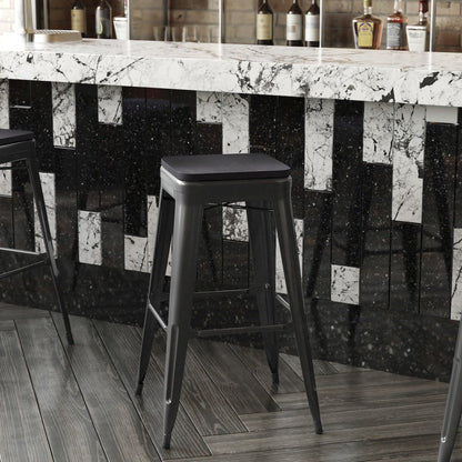 Modern Industrial Metal Bar Stool with Poly Resin Seat, Set of 4