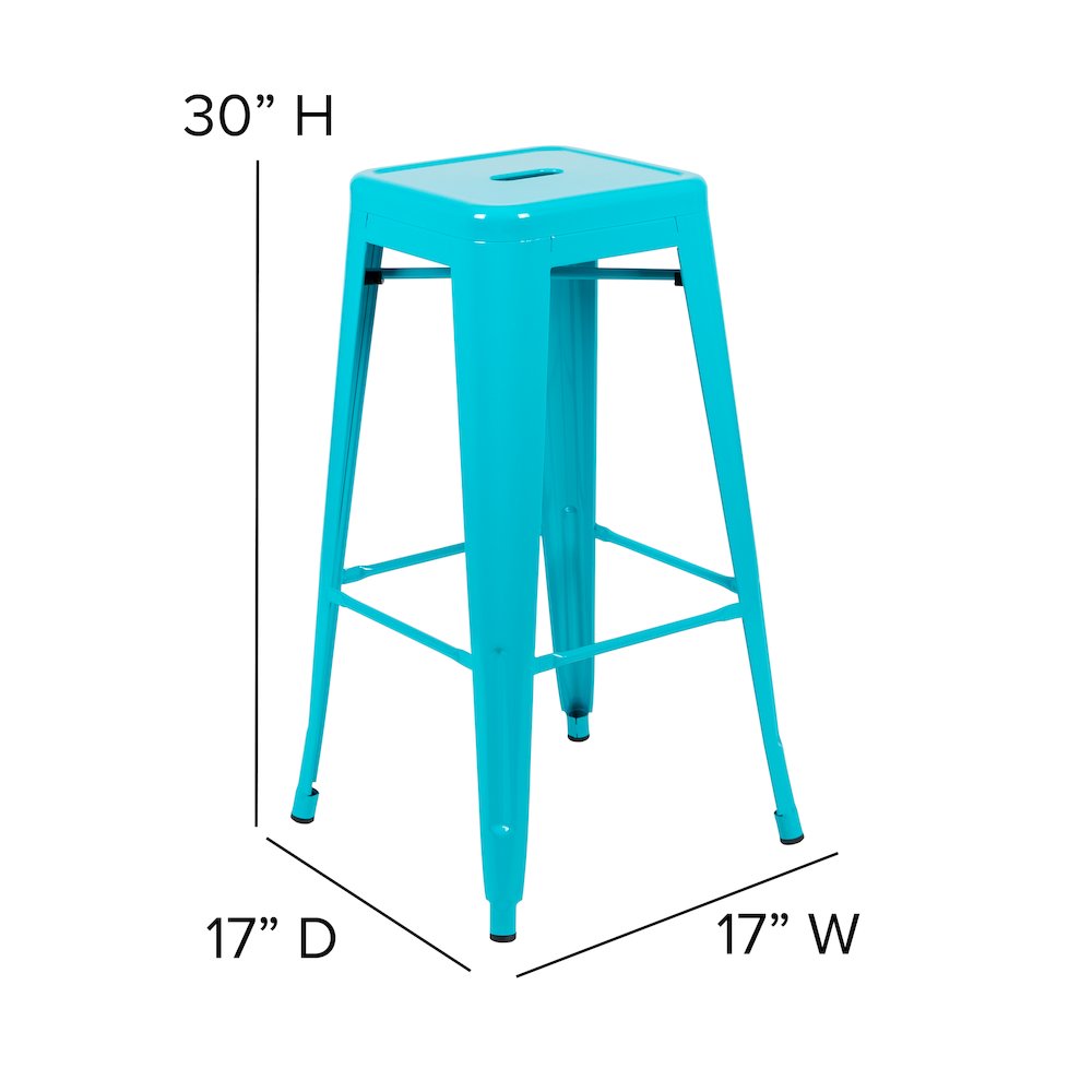 30" High Metal Indoor Bar Stool in Teal - Stackable Set of 4