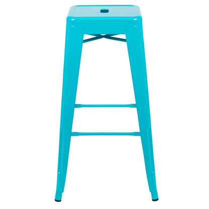 30" High Metal Indoor Bar Stool in Teal - Stackable Set of 4