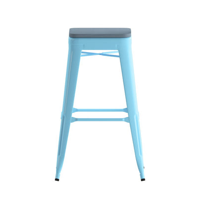 Modern Industrial Metal Bar Stool with Poly Resin Seat, Set of 4