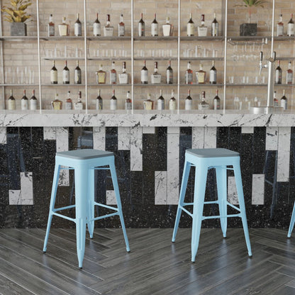 Modern Industrial Metal Bar Stool with Poly Resin Seat, Set of 4