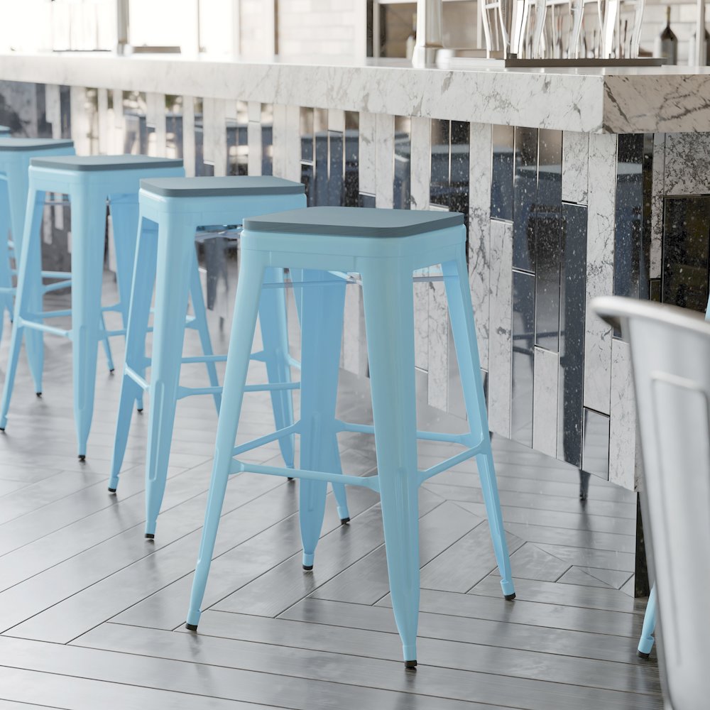 Modern Industrial Metal Bar Stool with Poly Resin Seat, Set of 4