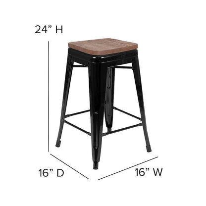 Set of 4 Modern Industrial Metal Stools in Black