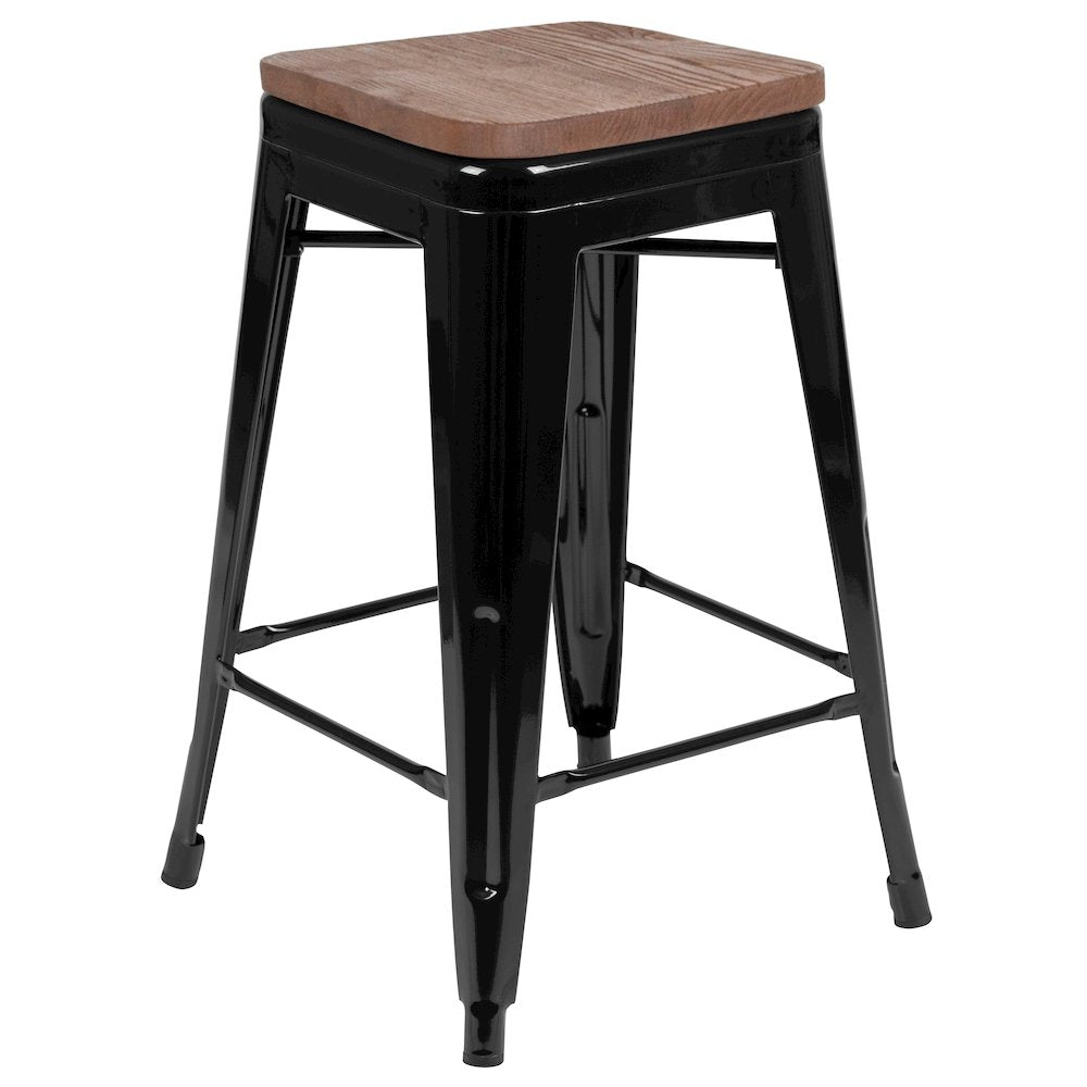 Set of 4 Modern Industrial Metal Stools in Black