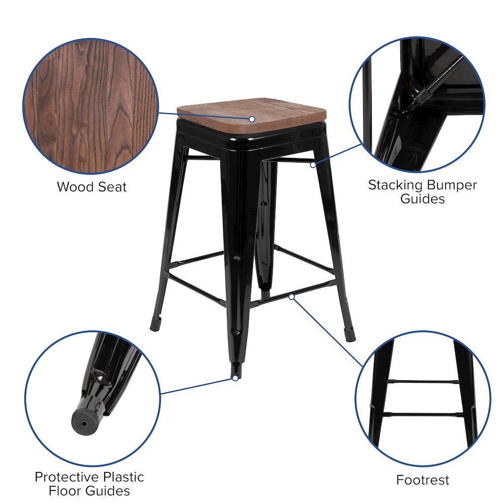 Set of 4 Modern Industrial Metal Stools in Black