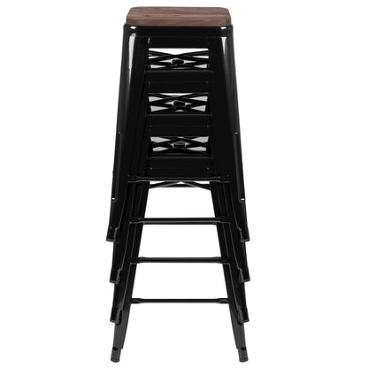 Set of 4 Modern Industrial Metal Stools in Black