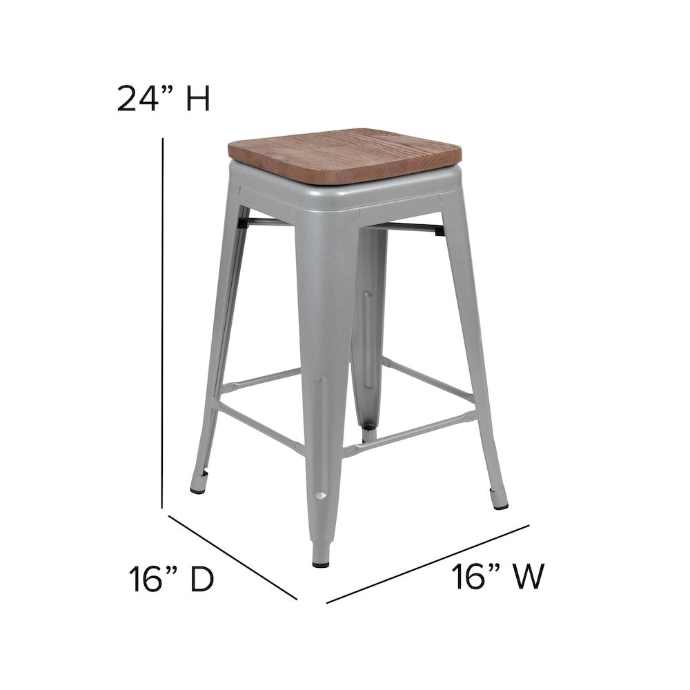 Set of 4 Modern Industrial Metal Stools  in Silver