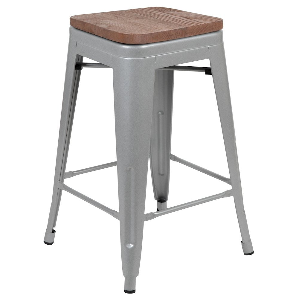 Set of 4 Modern Industrial Metal Stools  in Silver