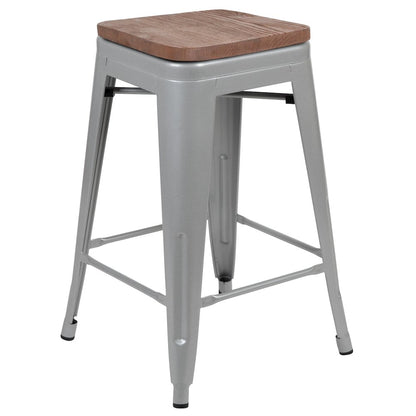 Set of 4 Modern Industrial Metal Stools  in Silver