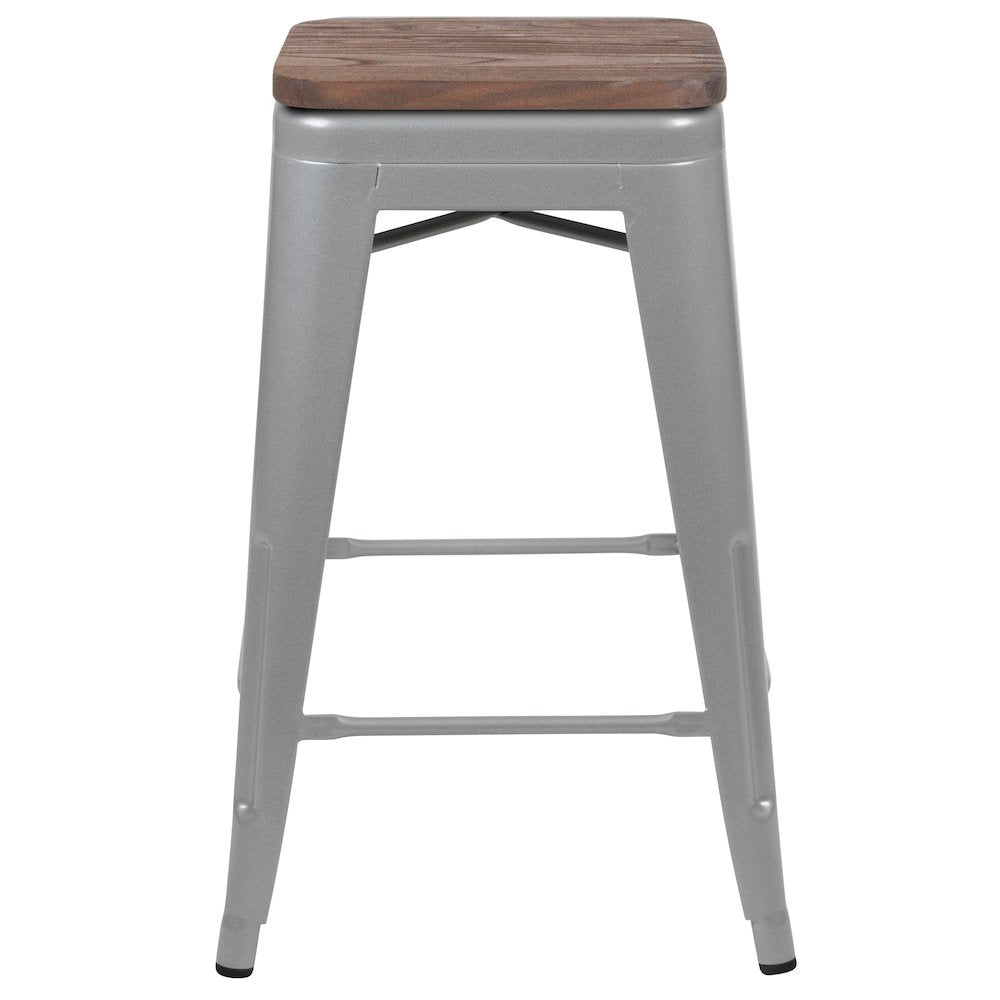 Set of 4 Modern Industrial Metal Stools  in Silver