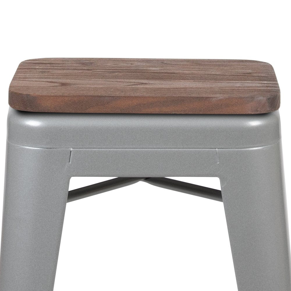 Set of 4 Modern Industrial Metal Stools  in Silver