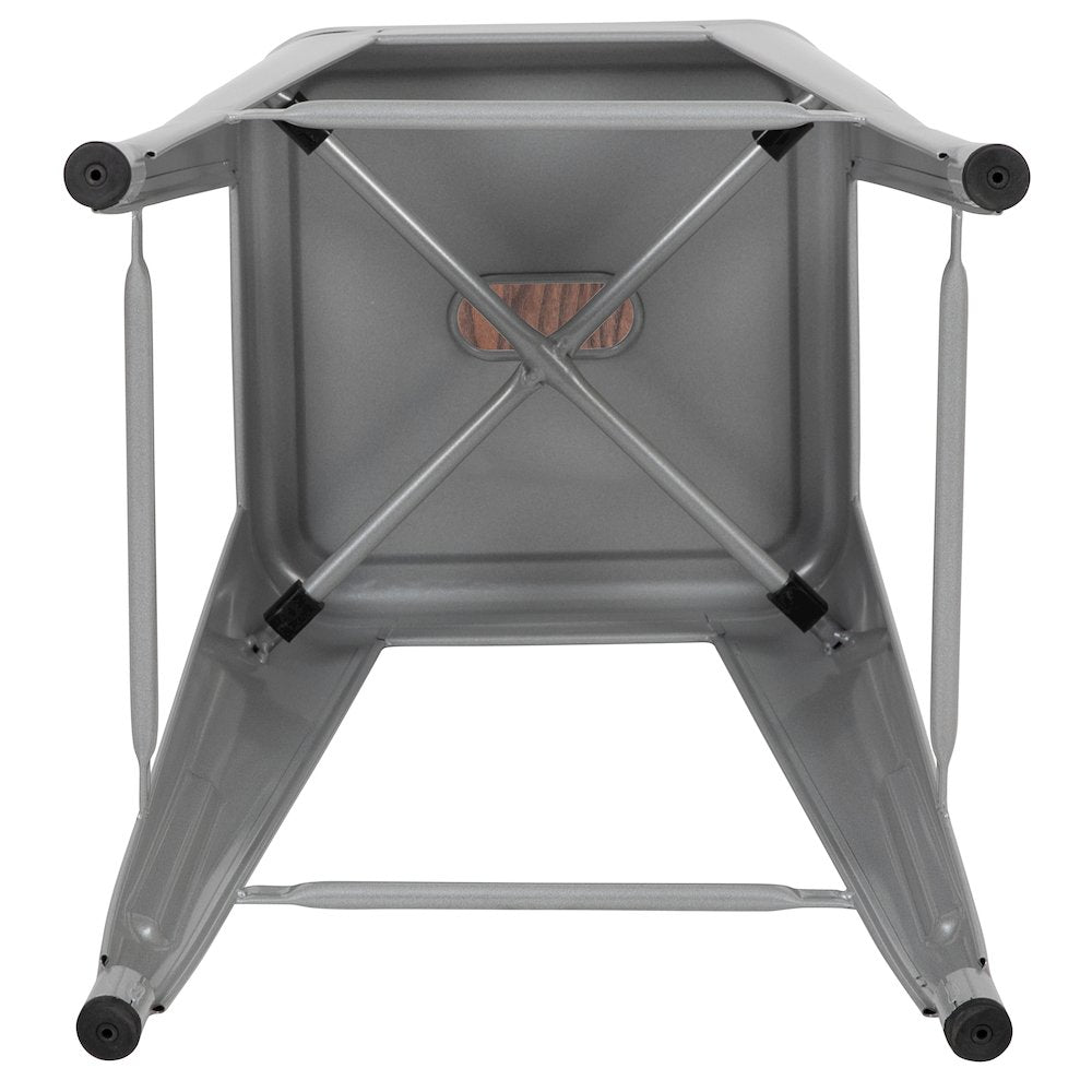 Set of 4 Modern Industrial Metal Stools  in Silver
