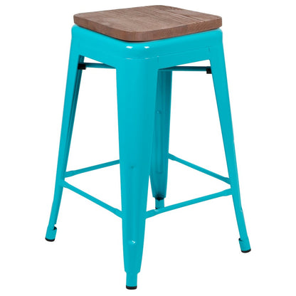 Set of 4 Modern Industrial Metal Stools  in Teal