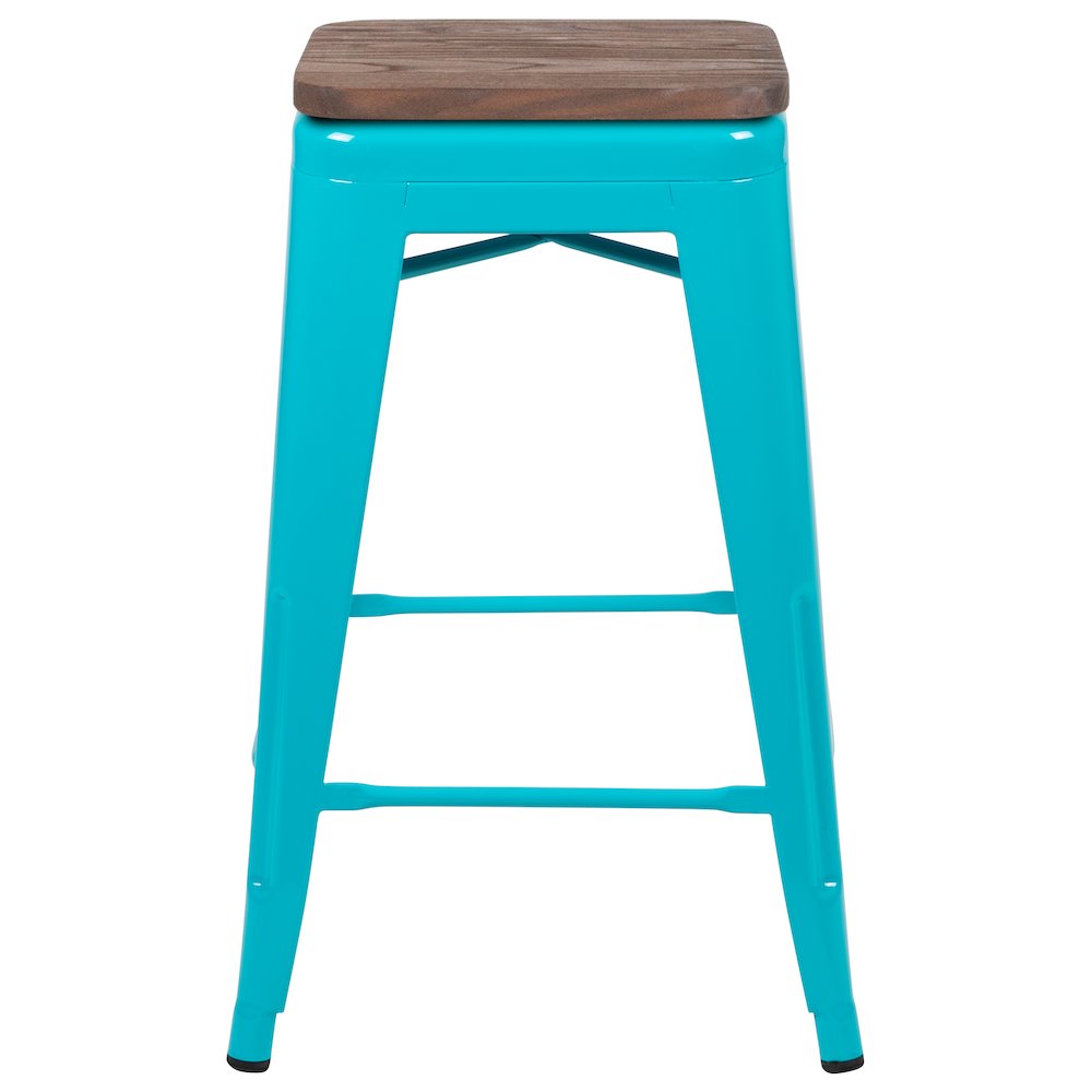 Set of 4 Modern Industrial Metal Stools  in Teal