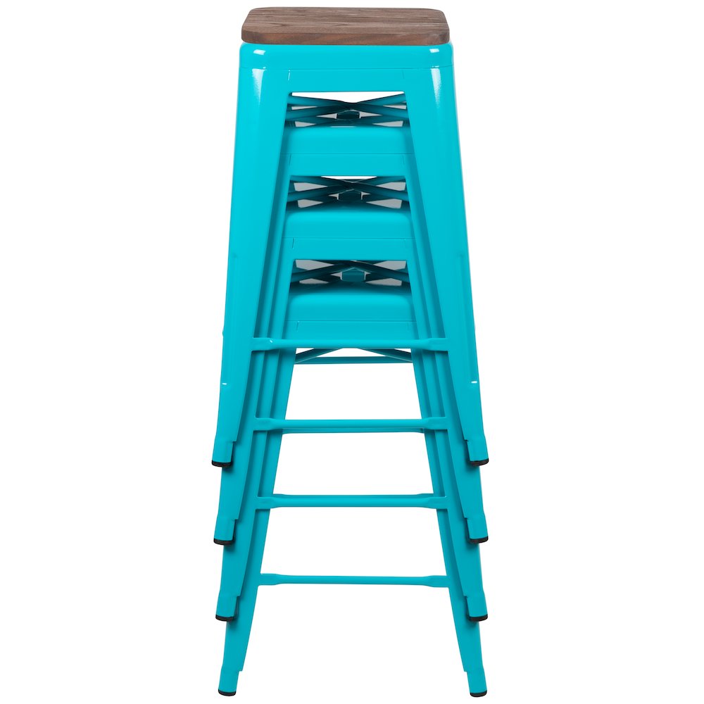 Set of 4 Modern Industrial Metal Stools  in Teal