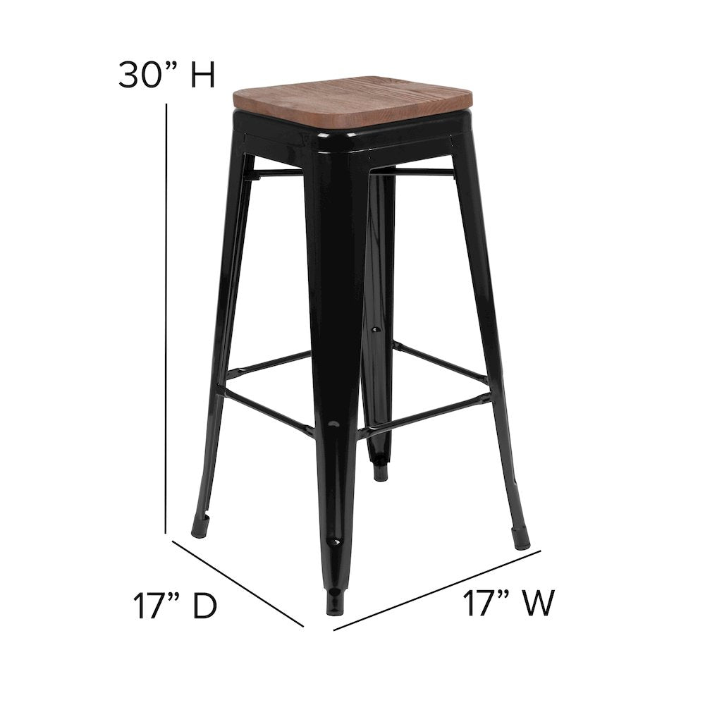 Set of 4 Modern Industrial Metal Stools  in Black