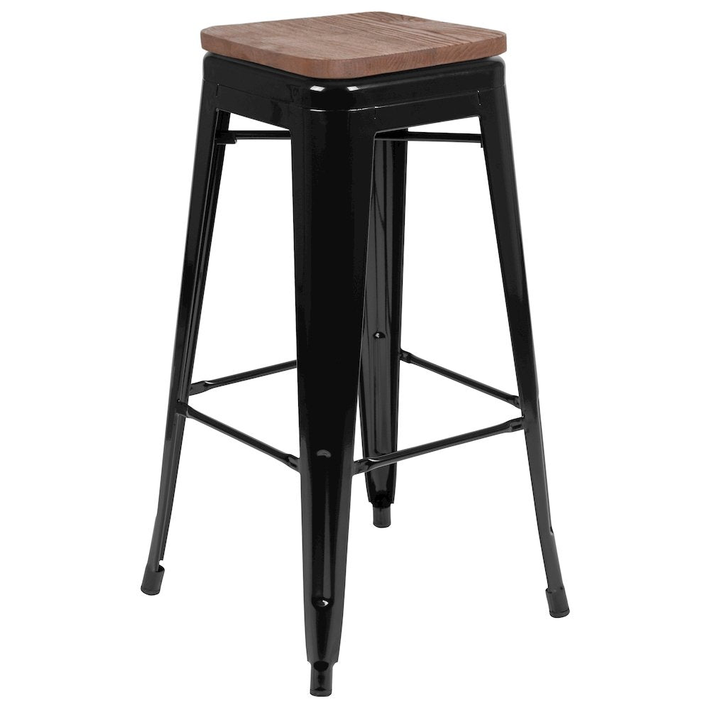 Set of 4 Modern Industrial Metal Stools  in Black