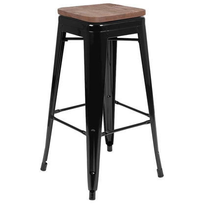 Set of 4 Modern Industrial Metal Stools  in Black