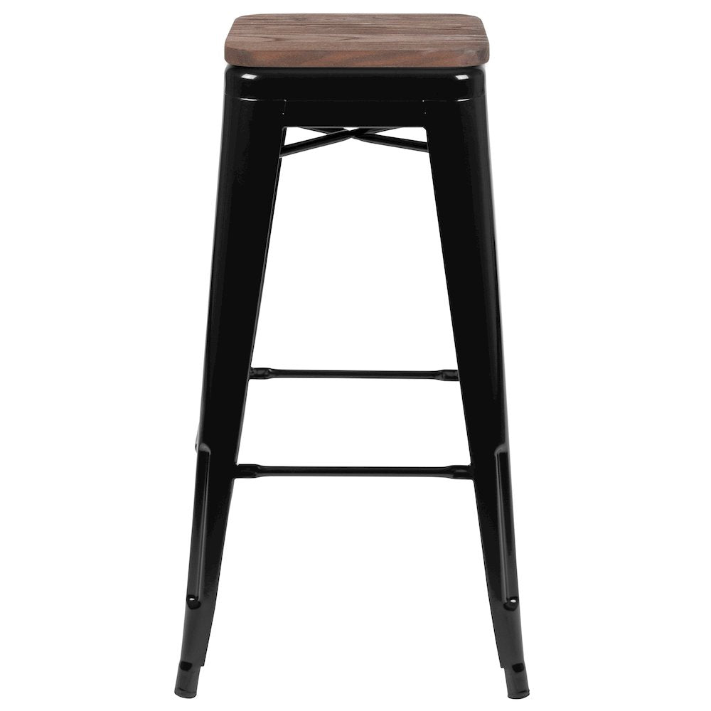 Set of 4 Modern Industrial Metal Stools  in Black