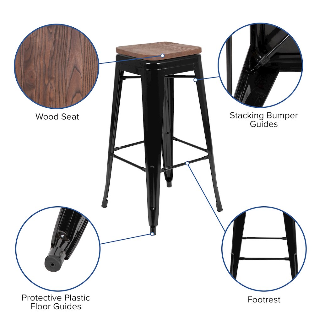 Set of 4 Modern Industrial Metal Stools  in Black