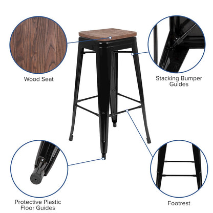 Set of 4 Modern Industrial Metal Stools  in Black