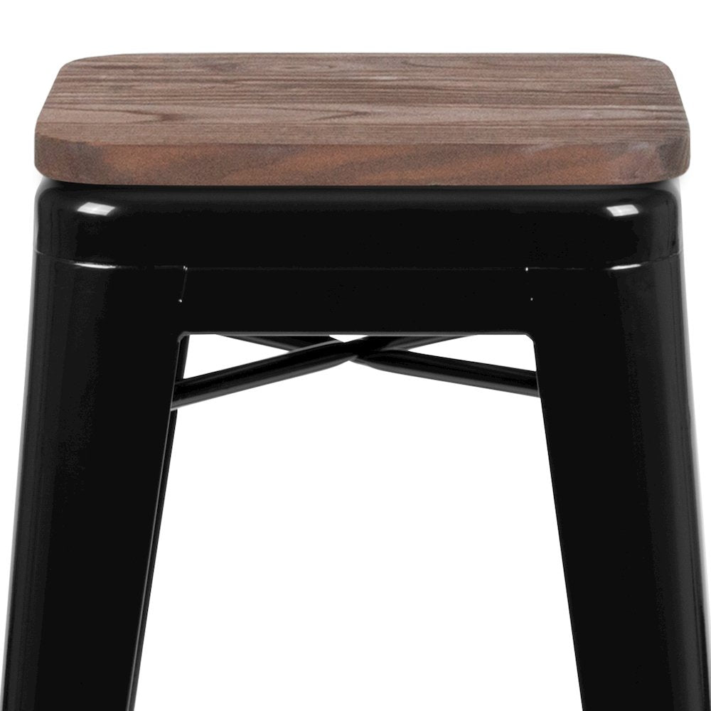 Set of 4 Modern Industrial Metal Stools  in Black