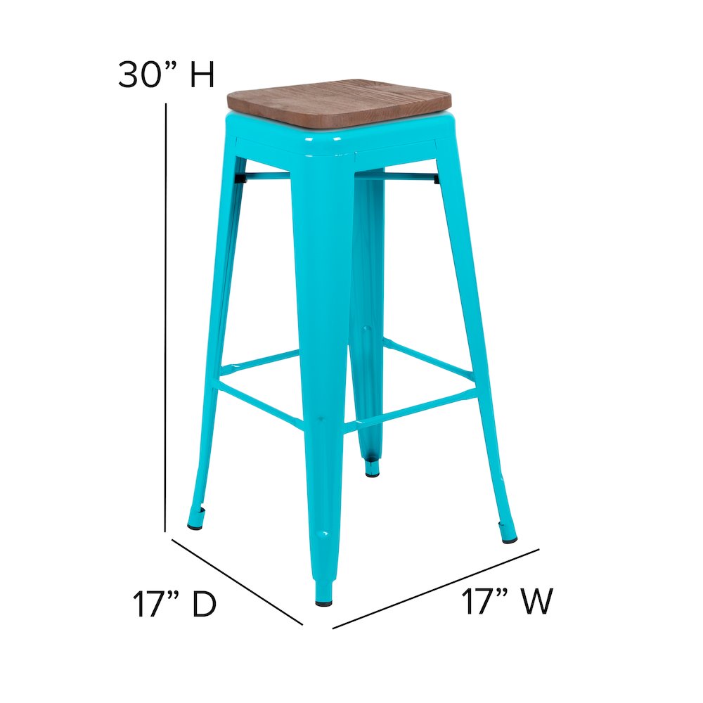 Set of 4 Modern Industrial Metal Stools  in Teal