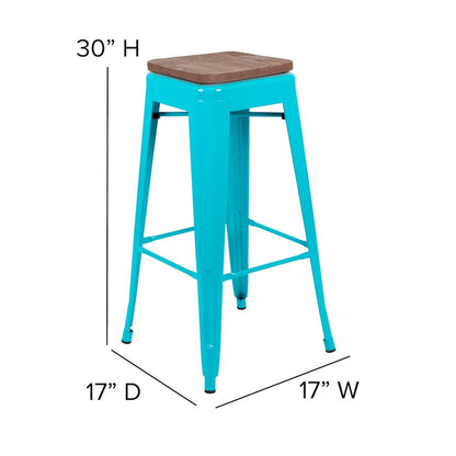 Set of 4 Modern Industrial Metal Stools  in Teal