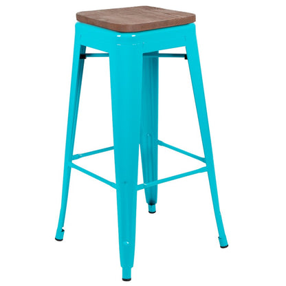 Set of 4 Modern Industrial Metal Stools  in Teal
