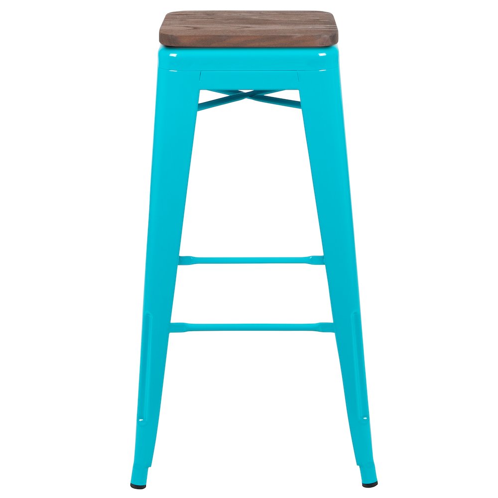 Set of 4 Modern Industrial Metal Stools  in Teal