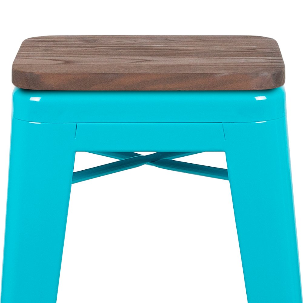 Set of 4 Modern Industrial Metal Stools  in Teal
