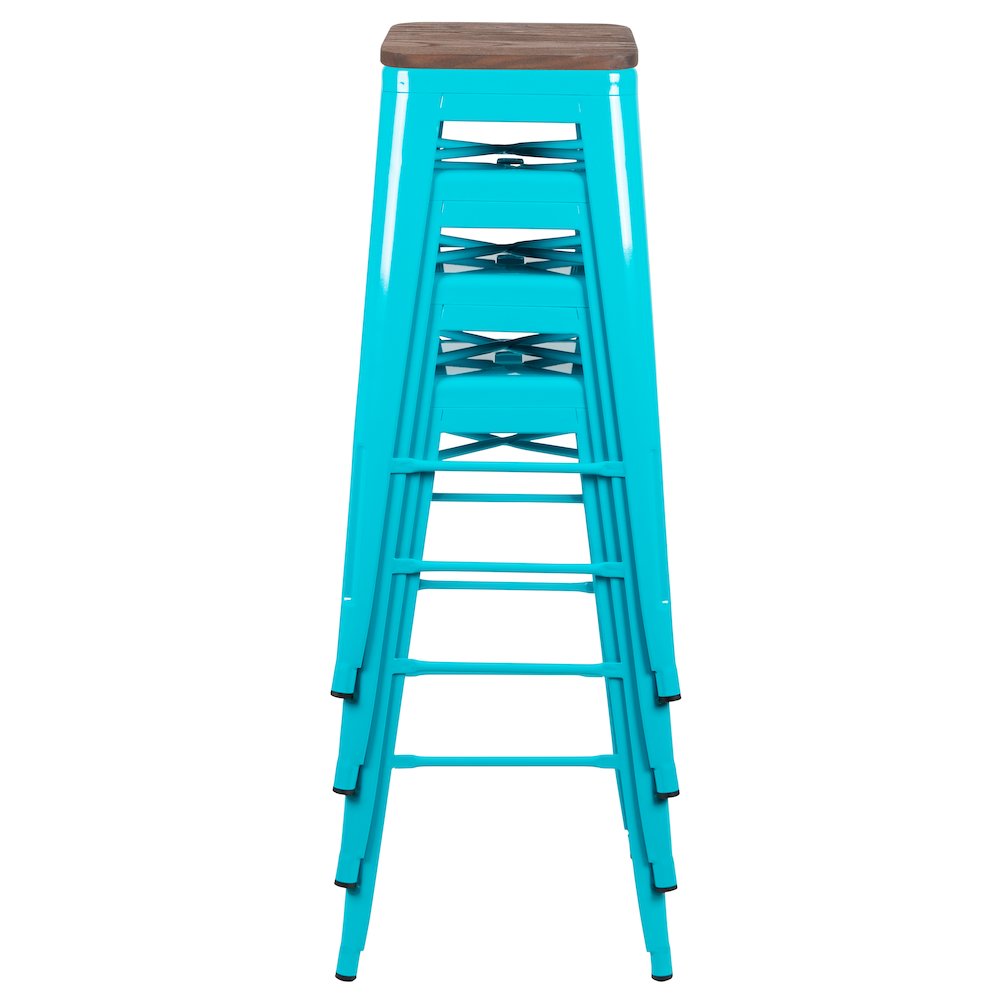 Set of 4 Modern Industrial Metal Stools  in Teal